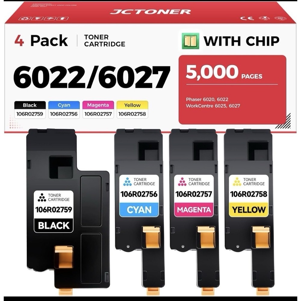 JCTONER 6022/6027 Toner 4-Pack (Black & Cyan NEW, Magenta & Yellow USED) *READ*